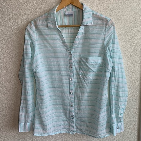 Columbia Sportswear Teal Plaid Long Sleeve Button Down Shirt Size Medium - Picture 1 of 8
